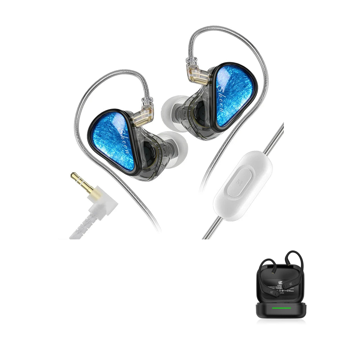 KZ Sheen — Fone In-Ear Hi-Fi com Drivers Dinâmicos Duplos with KZ AE01 Bluetooth adapter — Preto / 3.5mm (com microfone) / Com Bluetooth