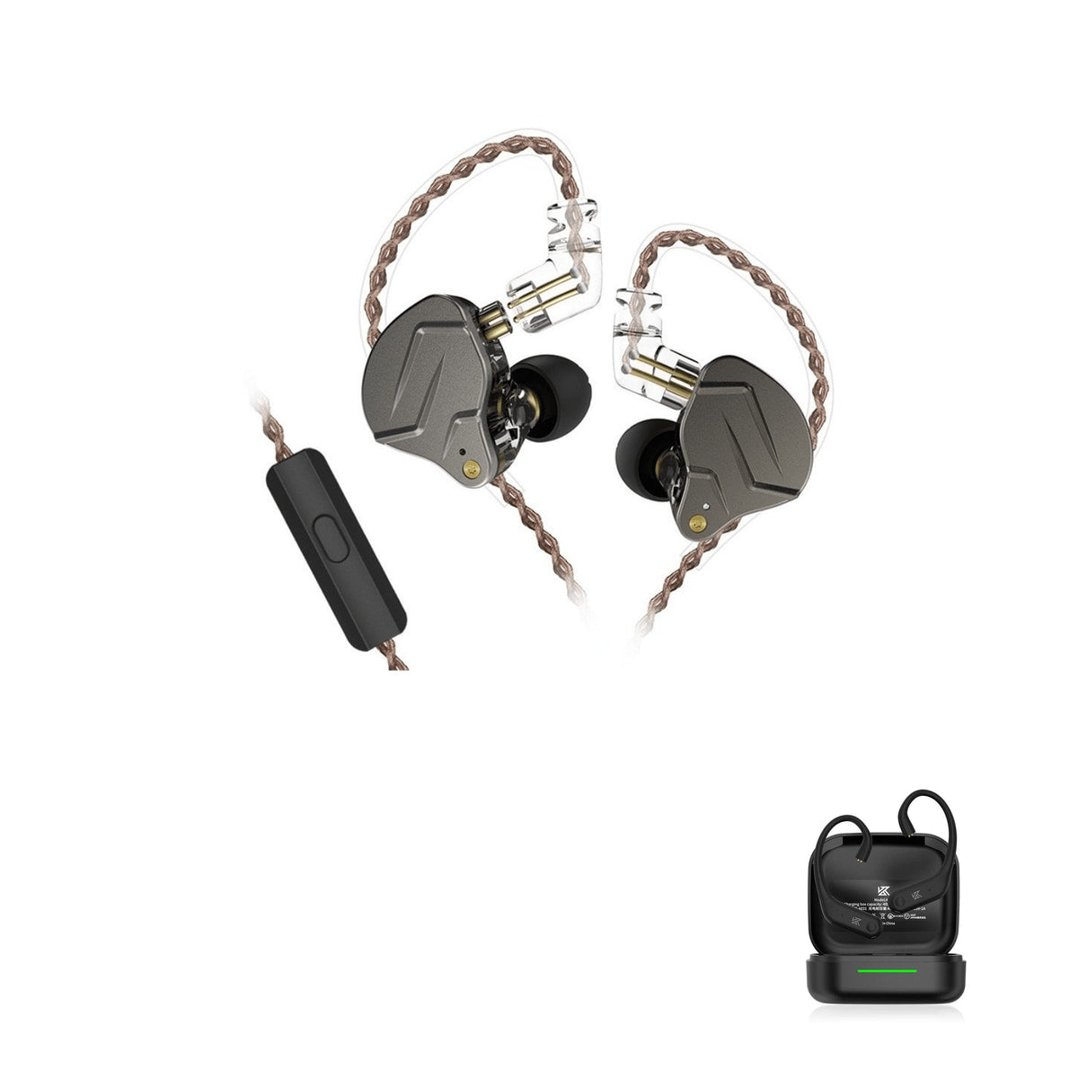 KZ ZSN PRO with KZ AE01 Bluetooth adapter — Cinza / Com Microfone / Com Bluetooth