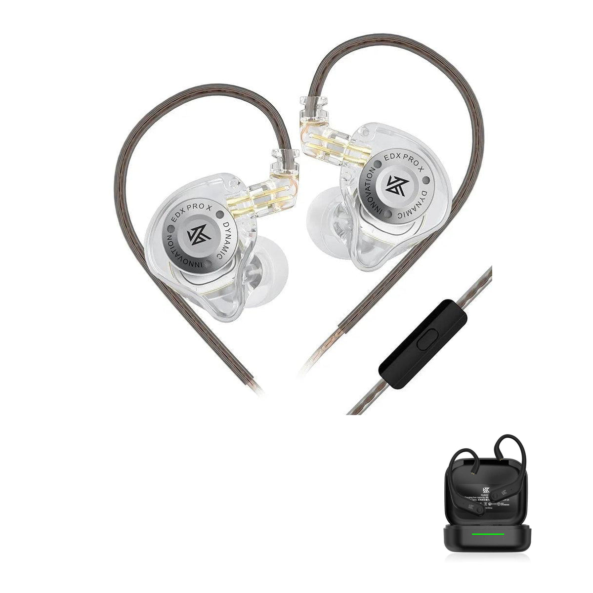 KZ EDX PRO X - Fone de Ouvido In-ear Gamer with KZ AE01 Bluetooth adapter — Transparente / Com Microfone / Com Bluetooth