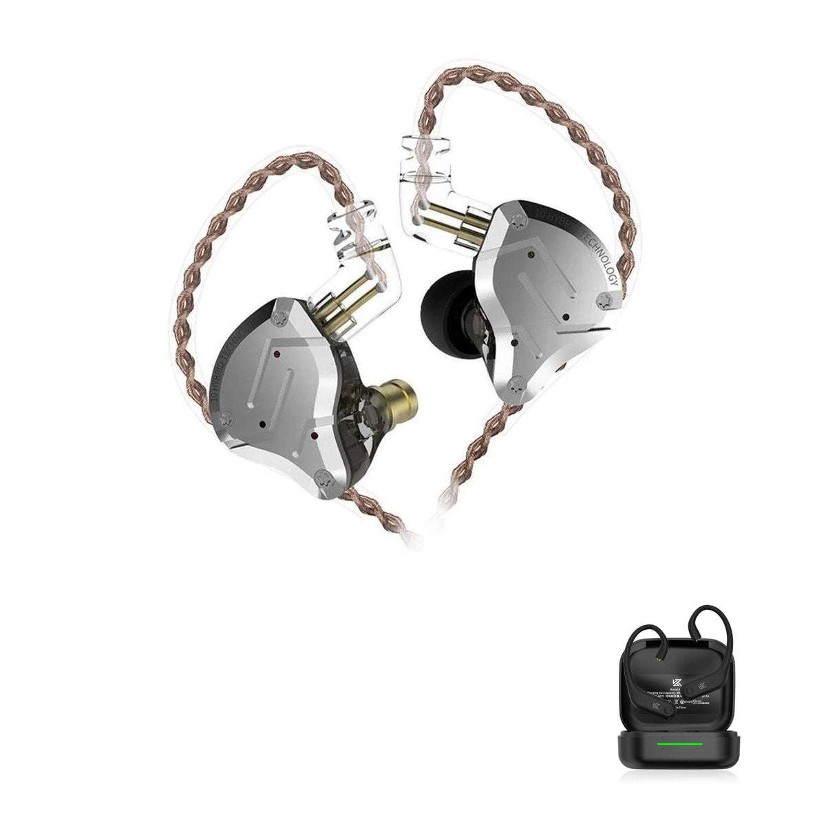 KZ ZS10 PRO Gamer with KZ AE01 Bluetooth adapter — Preto / Sem Microfone / Com Bluetooth