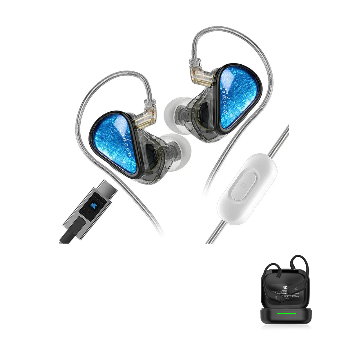 KZ Sheen — Fone In-Ear Hi-Fi com Drivers Dinâmicos Duplos with KZ AE01 Bluetooth adapter — Preto / USB-C (com microfone) / Com Bluetooth