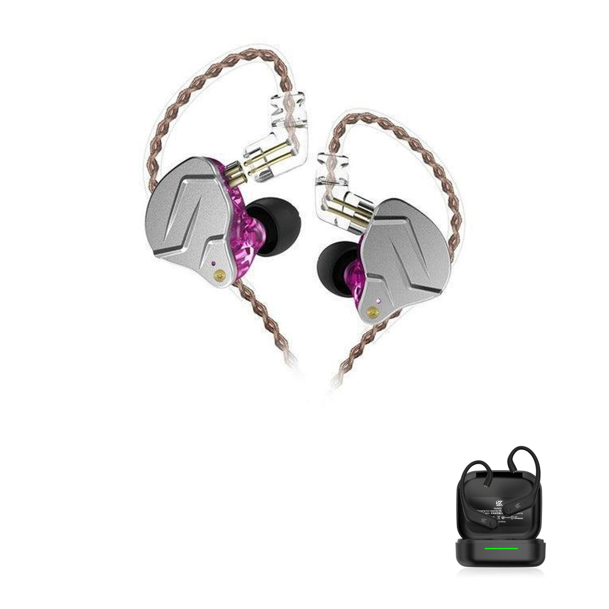 KZ ZSN PRO with KZ AE01 Bluetooth adapter — Roxo / Sem Microfone / Com Bluetooth
