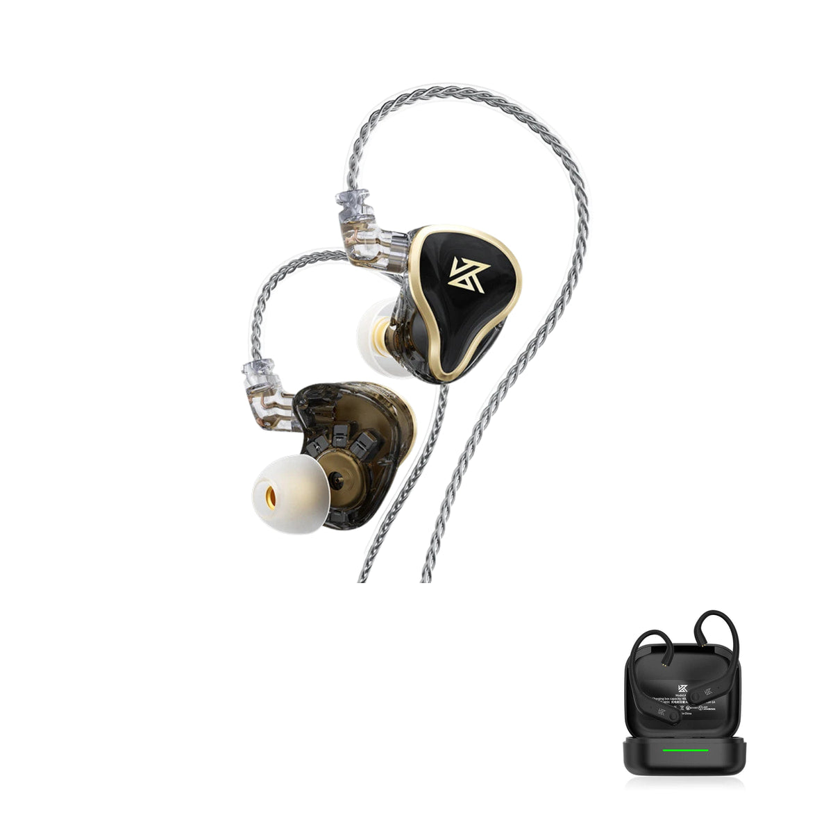 KZ ZAS - 16 Drivers Premium with KZ AE01 Bluetooth adapter — Preto / Sem Microfone / Com Bluetooth, Preto / Com Microfone / Com Bluetooth