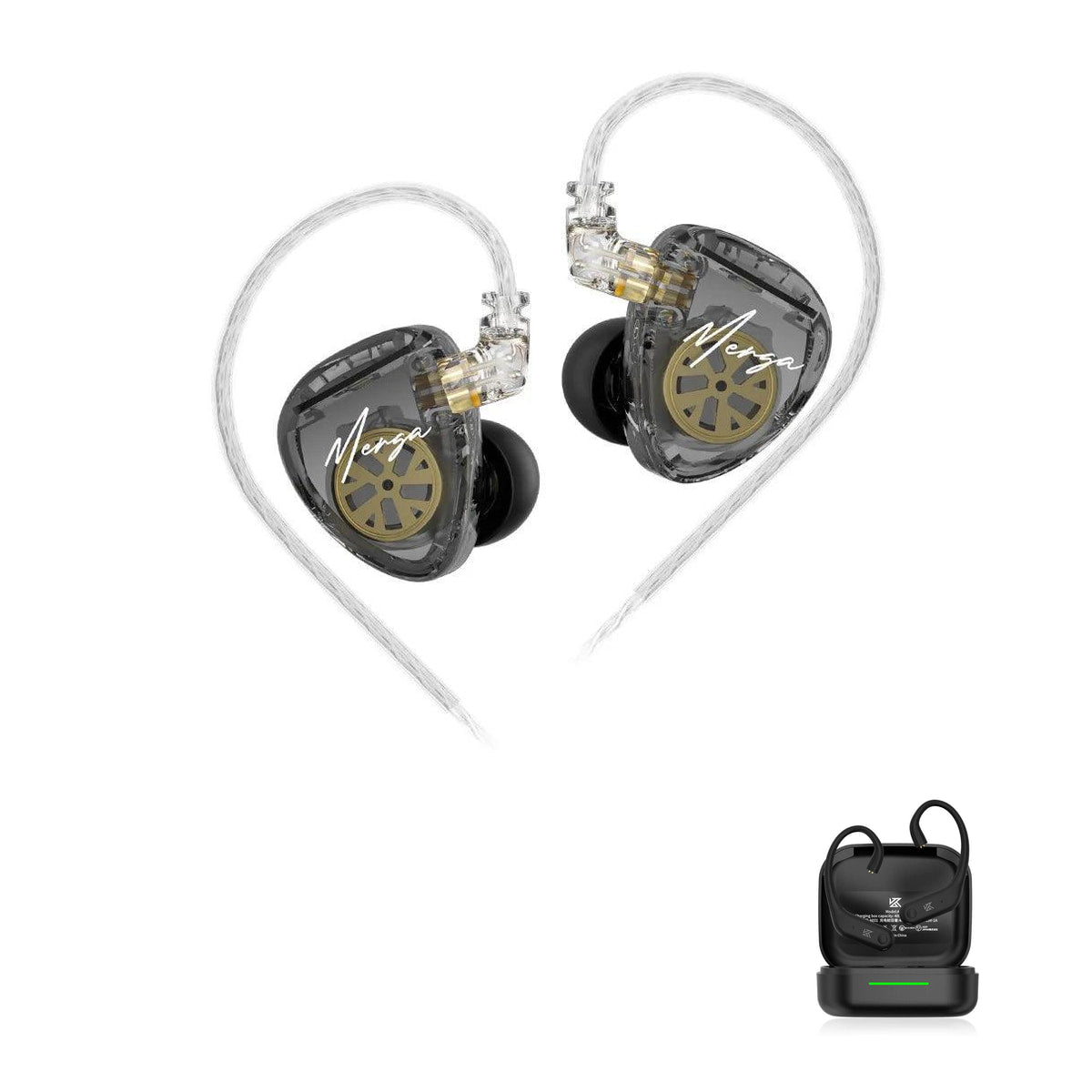 Fone de ouvido in-ear dual-driver KZ Merga with KZ AE01 Bluetooth adapter — Cabo de Prata / Sem Microfone / Com Bluetooth
