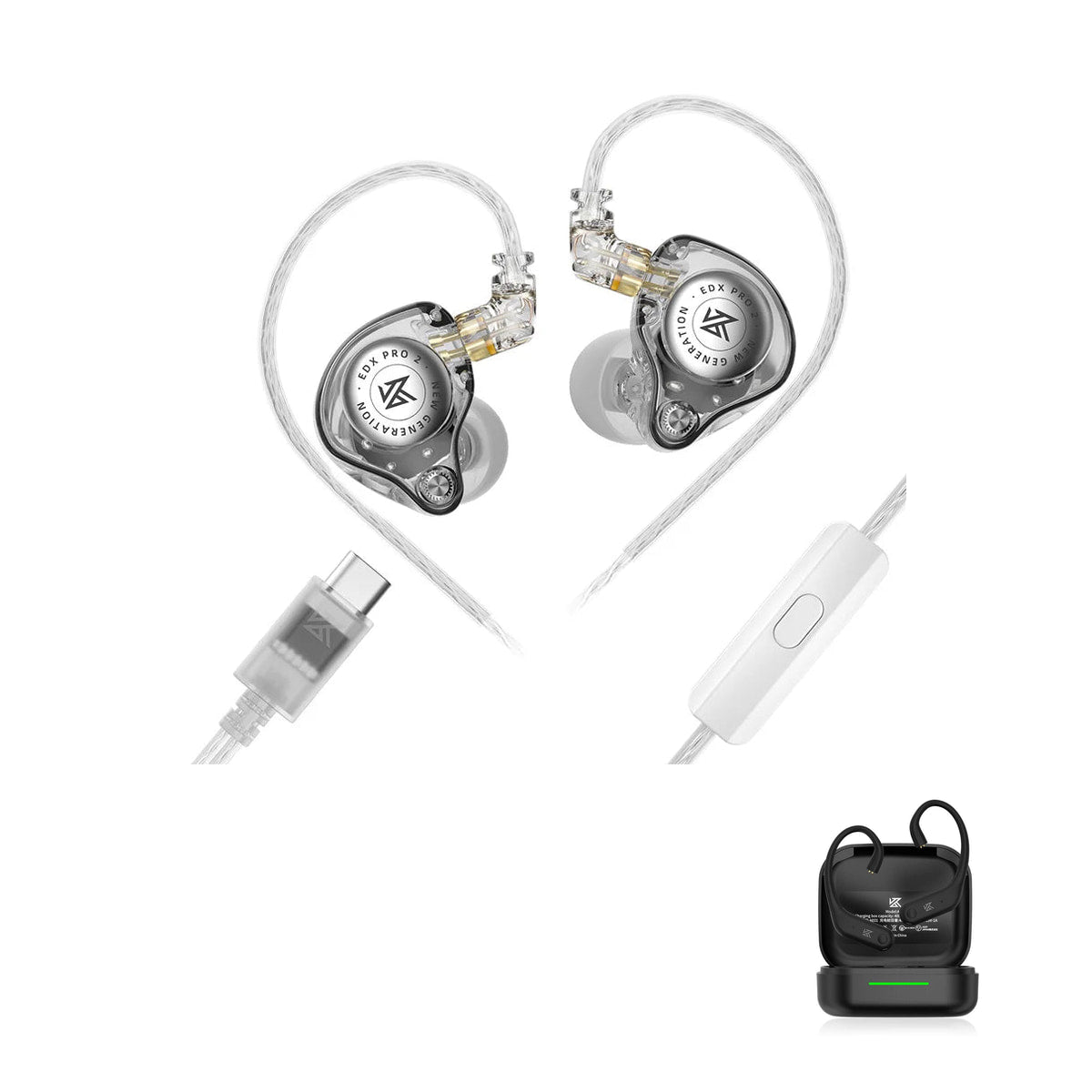 KZ EDX PRO 2 with KZ AE01 Bluetooth adapter — Transparente / Com Microfone (Tipo-C) / Com Bluetooth