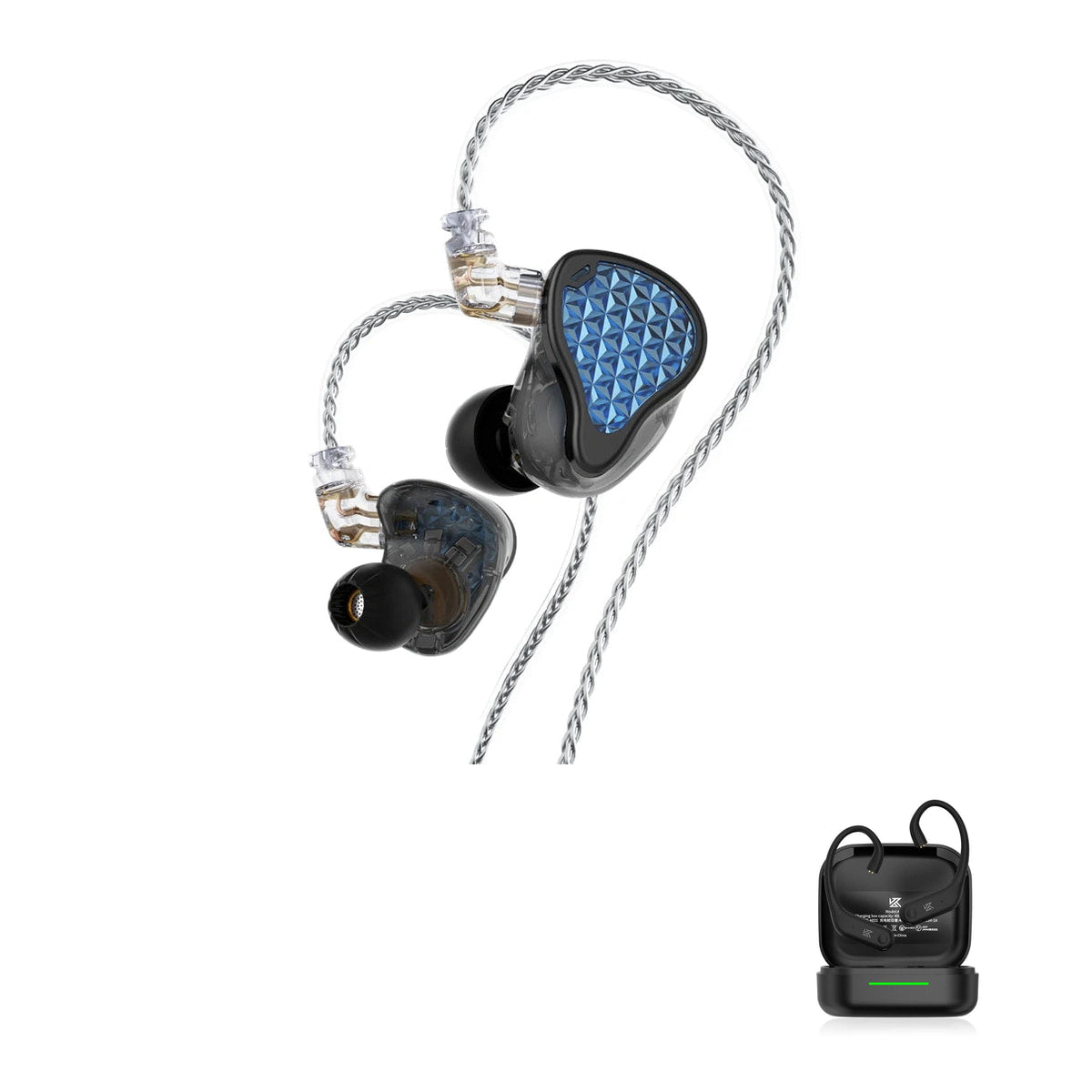 KZ ZAS Pro — Fone Intra-Auricular Híbrido 7BA + 1DD with KZ AE01 Bluetooth adapter — Azul Estelar / Sem Microfone / Com Bluetooth