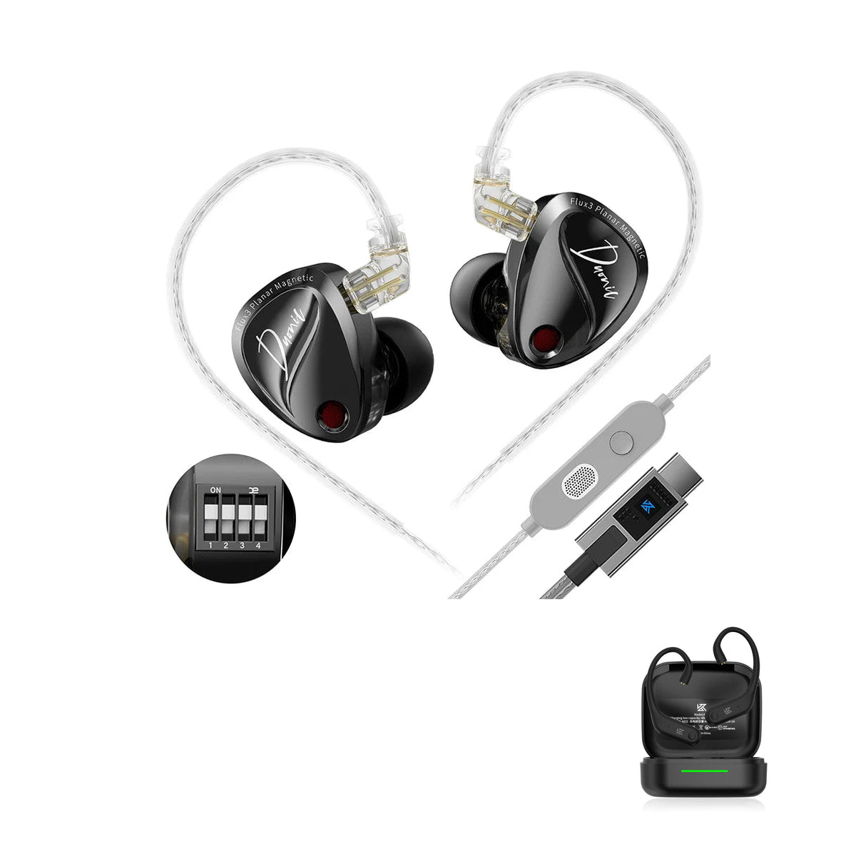 KZ Duonic – Driver Planar Magnético Avançado with KZ AE01 Bluetooth adapter — Tuning / Com Microfone (USB-C) / Com Bluetooth