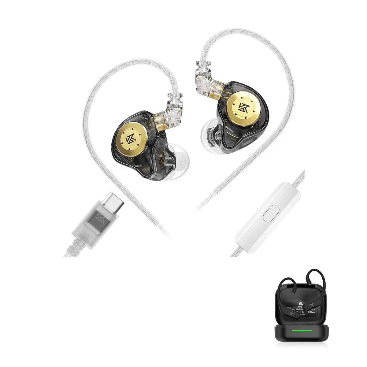 KZ EDX PRO with KZ AE01 Bluetooth adapter — Preto / USB-C (com microfone) / Com Bluetooth