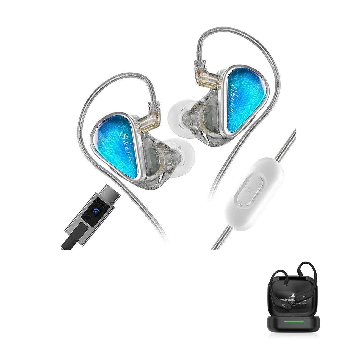 KZ Sheen — Fone In-Ear Hi-Fi com Drivers Dinâmicos Duplos with KZ AE01 Bluetooth adapter — Prata / USB-C (com microfone) / Com Bluetooth