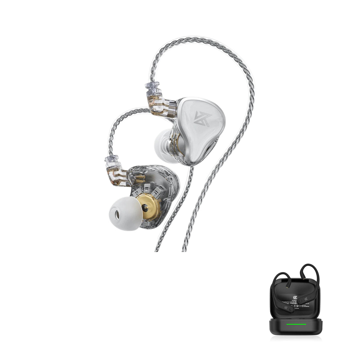 KZ ZAS - 16 Drivers Premium with KZ AE01 Bluetooth adapter — Prata / Sem Microfone / Com Bluetooth, Prata / Com Microfone / Com Bluetooth