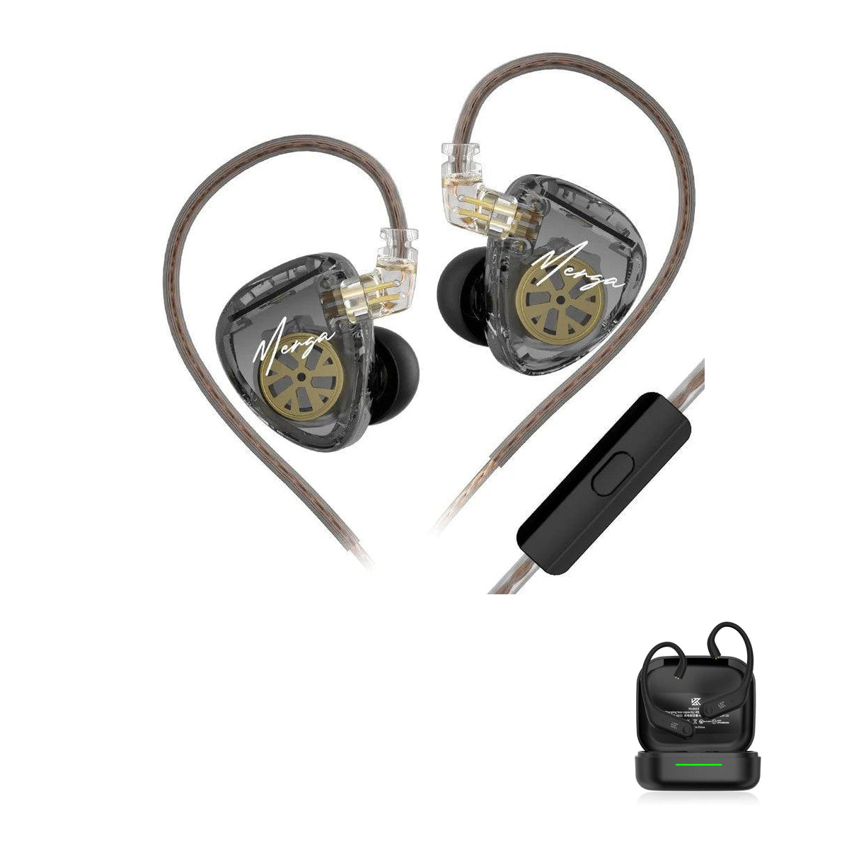 Fone de ouvido in-ear dual-driver KZ Merga with KZ AE01 Bluetooth adapter — Cabo de Cobre / Com Microfone / Com Bluetooth