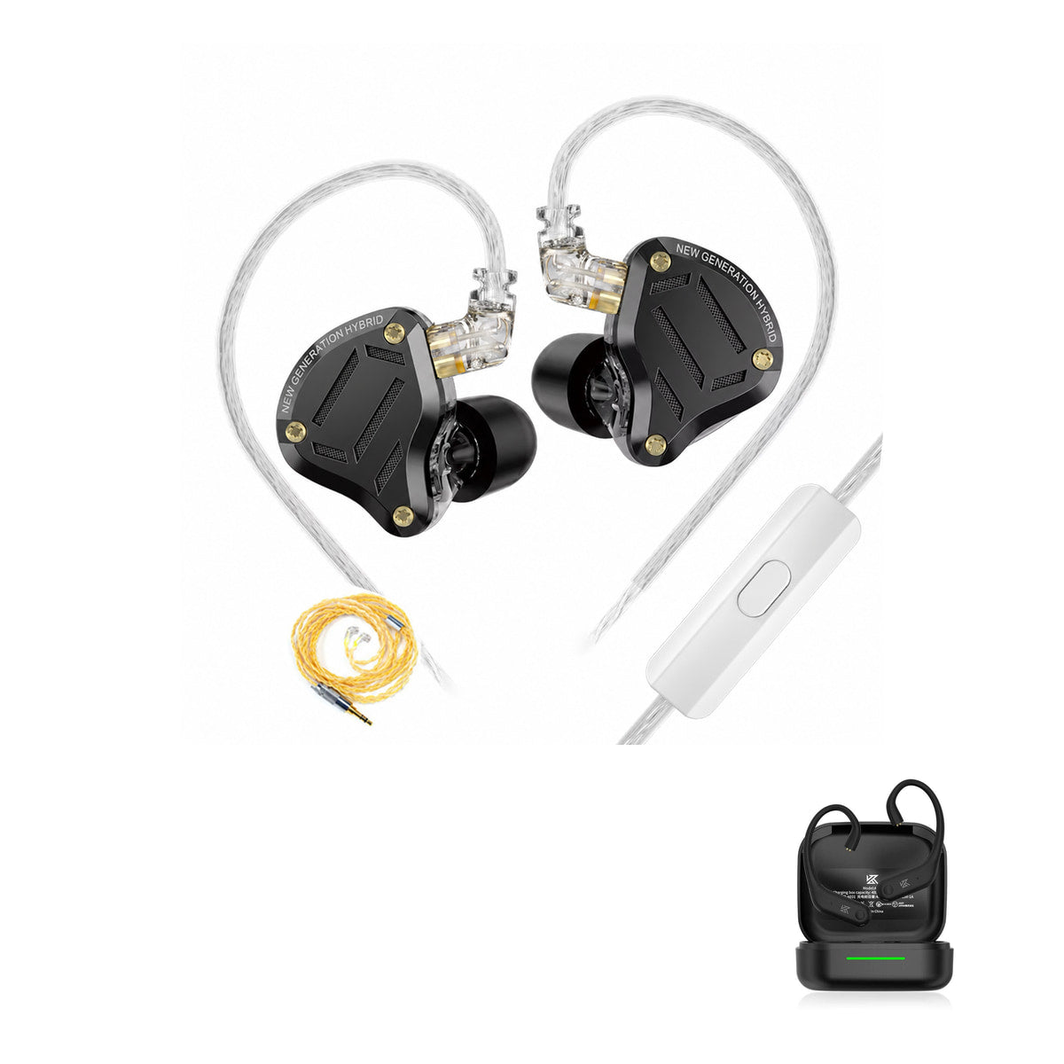 KZ ZS10 PRO 2 Gamer with KZ AE01 Bluetooth adapter — Preto Cabo Premium / Com Microfone / Com Bluetooth