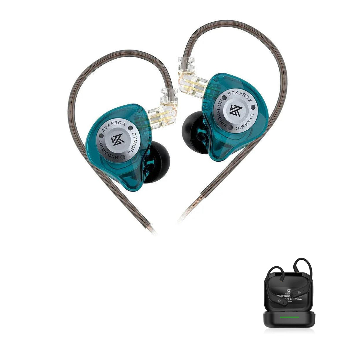 KZ EDX PRO X - Fone de Ouvido In-ear Gamer with KZ AE01 Bluetooth adapter — Ciano / Sem Microfone / Com Bluetooth