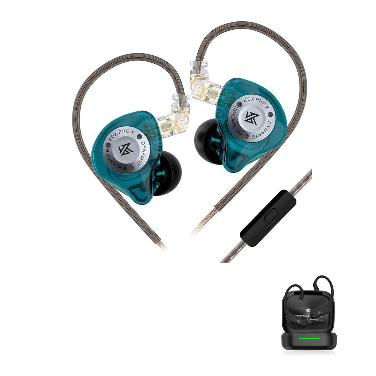 KZ EDX PRO X - Fone de Ouvido In-ear Gamer with KZ AE01 Bluetooth adapter — Ciano / Com Microfone / Com Bluetooth