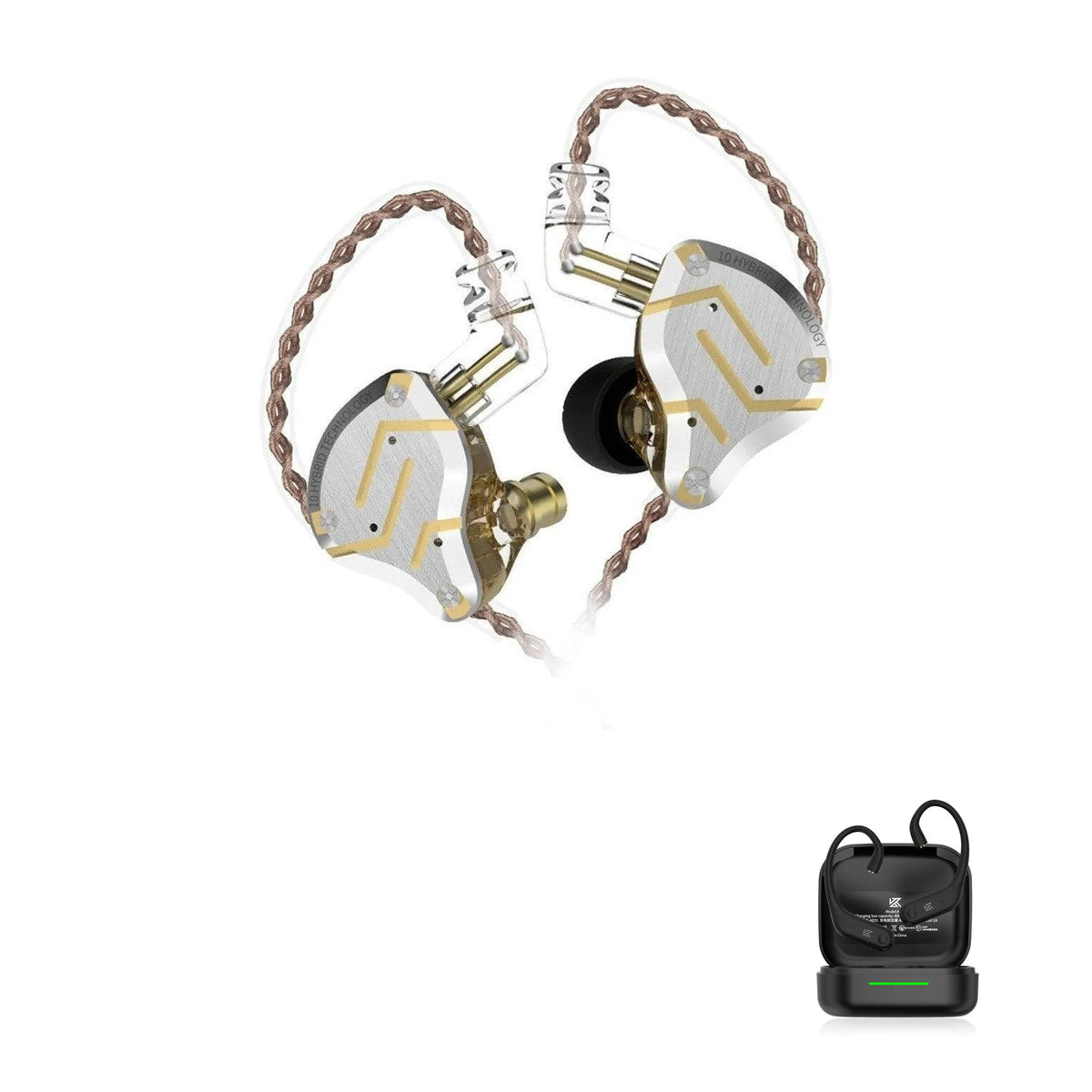 KZ ZS10 PRO with KZ AE01 Bluetooth adapter — Preto / Sem Microfone / Com Bluetooth, Dourado / Sem Microfone / Com Bluetooth