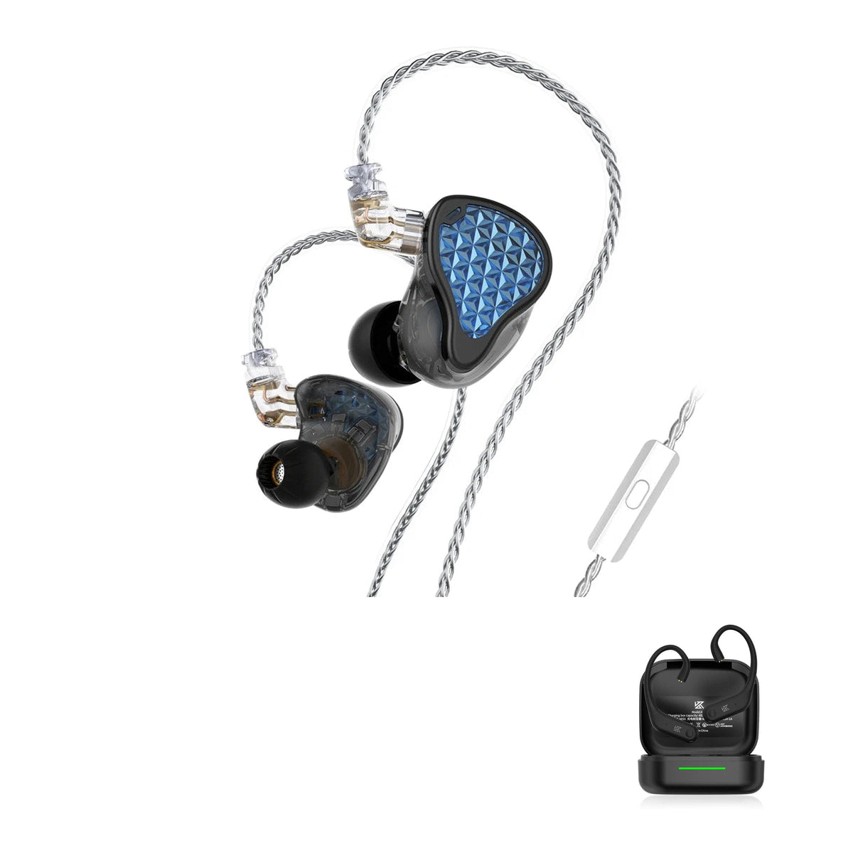 KZ ZAS Pro — Fone Intra-Auricular Híbrido 7BA + 1DD with KZ AE01 Bluetooth adapter — Azul Estelar / Com Microfone / Com Bluetooth