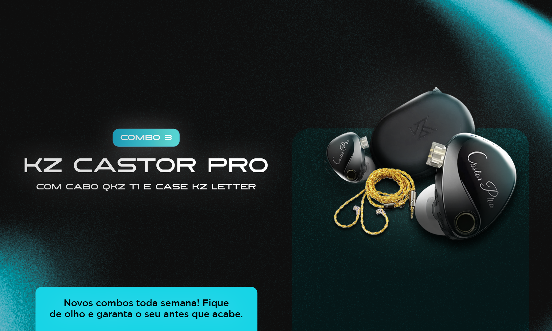 Combo 3 BLACKZ - KZ Castor Pro + Cabo QKZ T1 + Case KZ Letter