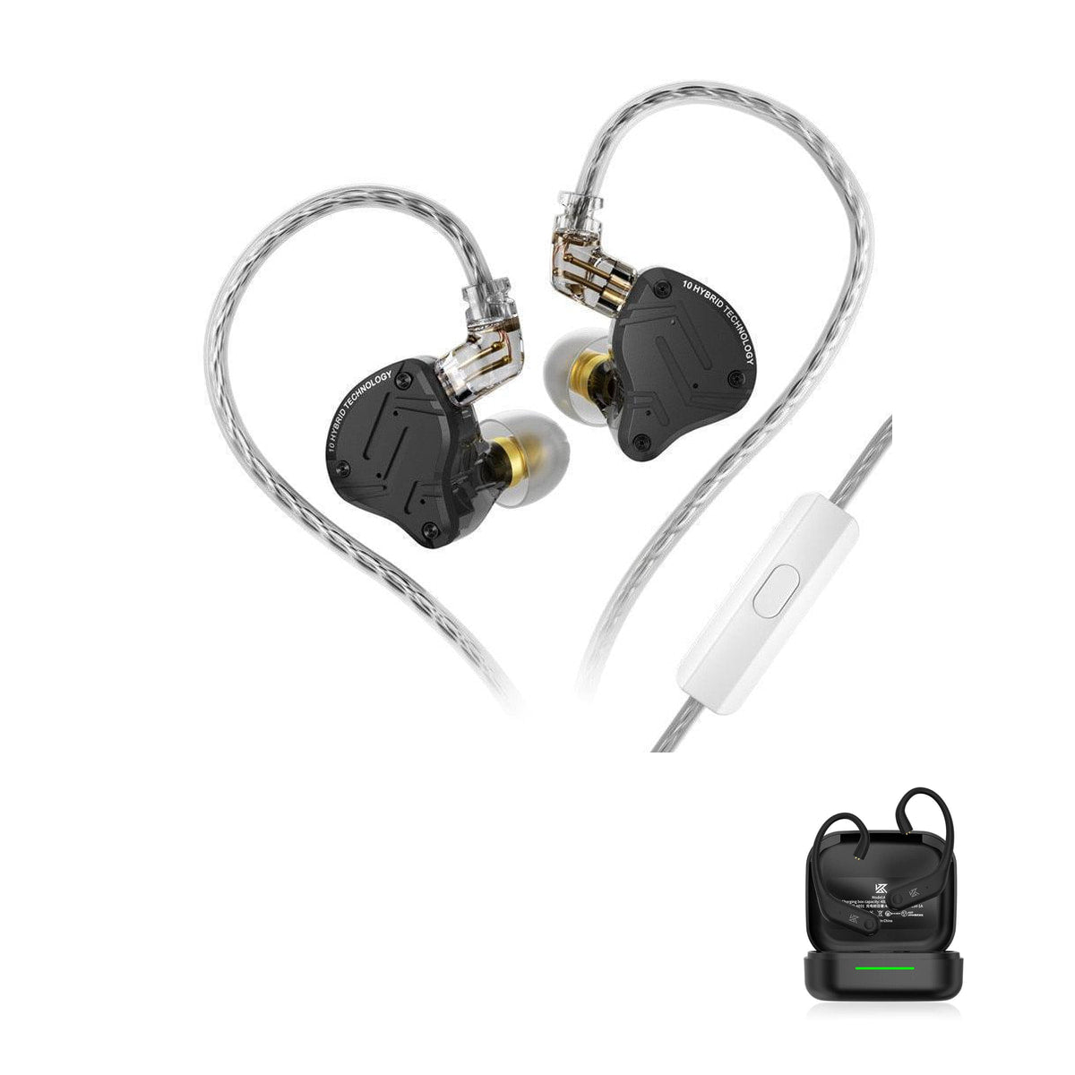 KZ ZS10 PRO X Gamer with KZ AE01 Bluetooth adapter — Midnight Black / Com Microfone / Com Bluetooth