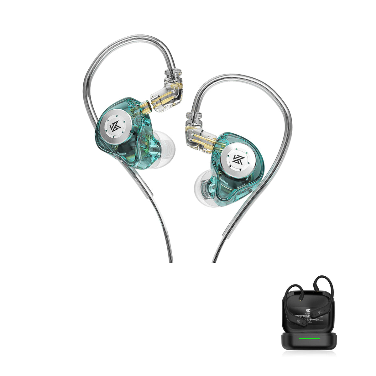 KZ EDX PRO with KZ AE01 Bluetooth adapter — Ciano / Sem Microfone / Com Bluetooth