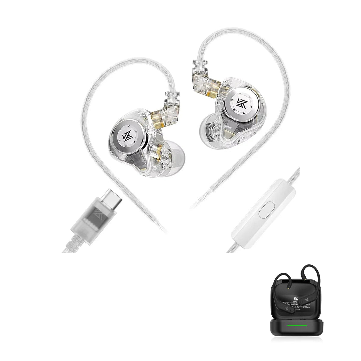 KZ EDX PRO with KZ AE01 Bluetooth adapter — Transparente / USB-C (com microfone) / Com Bluetooth
