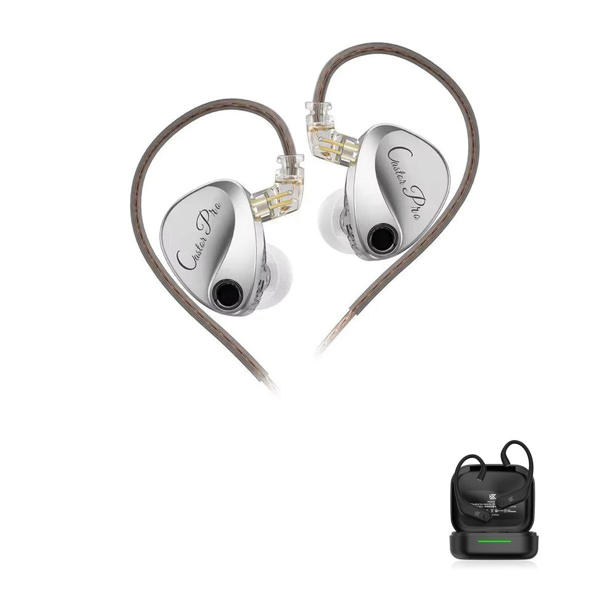 KZ Castor Pro with KZ AE01 Bluetooth adapter — Prata Padrão / Sem Microfone / Com Bluetooth