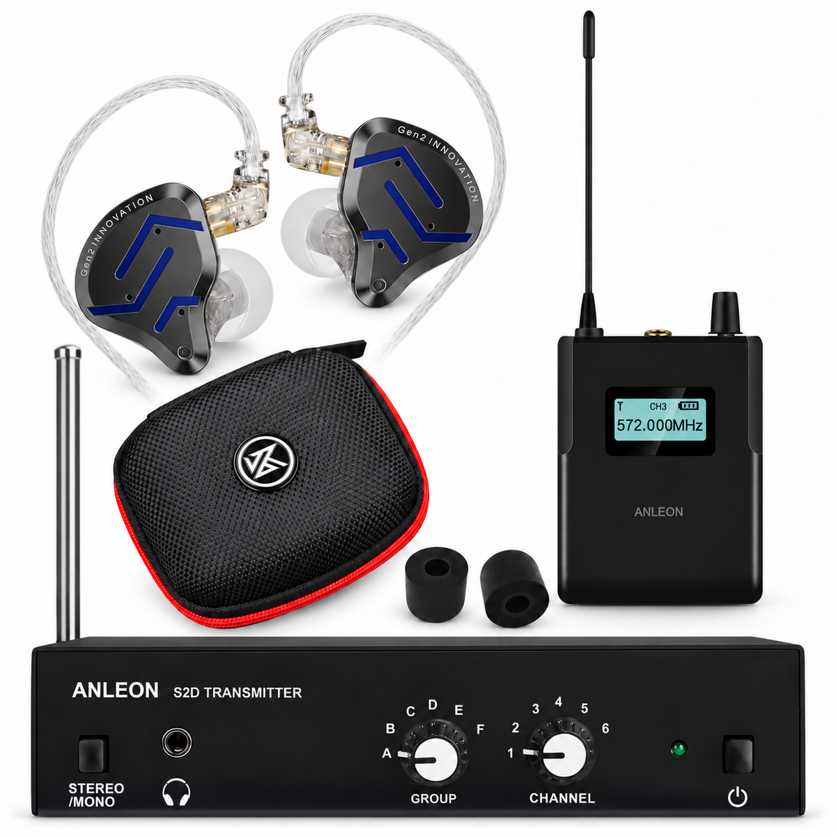 Combo Palco Profissional com ANLEON S2D, KZ ZSN PRO 2 preto, Case KZ Premium preta e duas ponteiras pretas de espuma