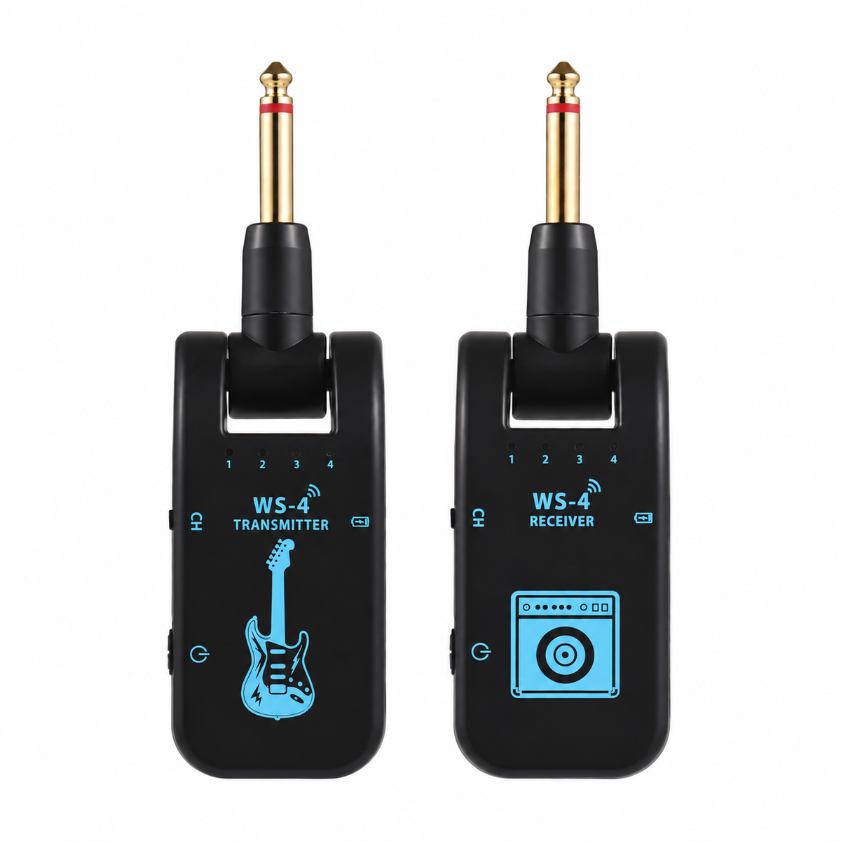 Transmissor e receptor KZM WS-4 pretos para instrumentos, com plugues P10