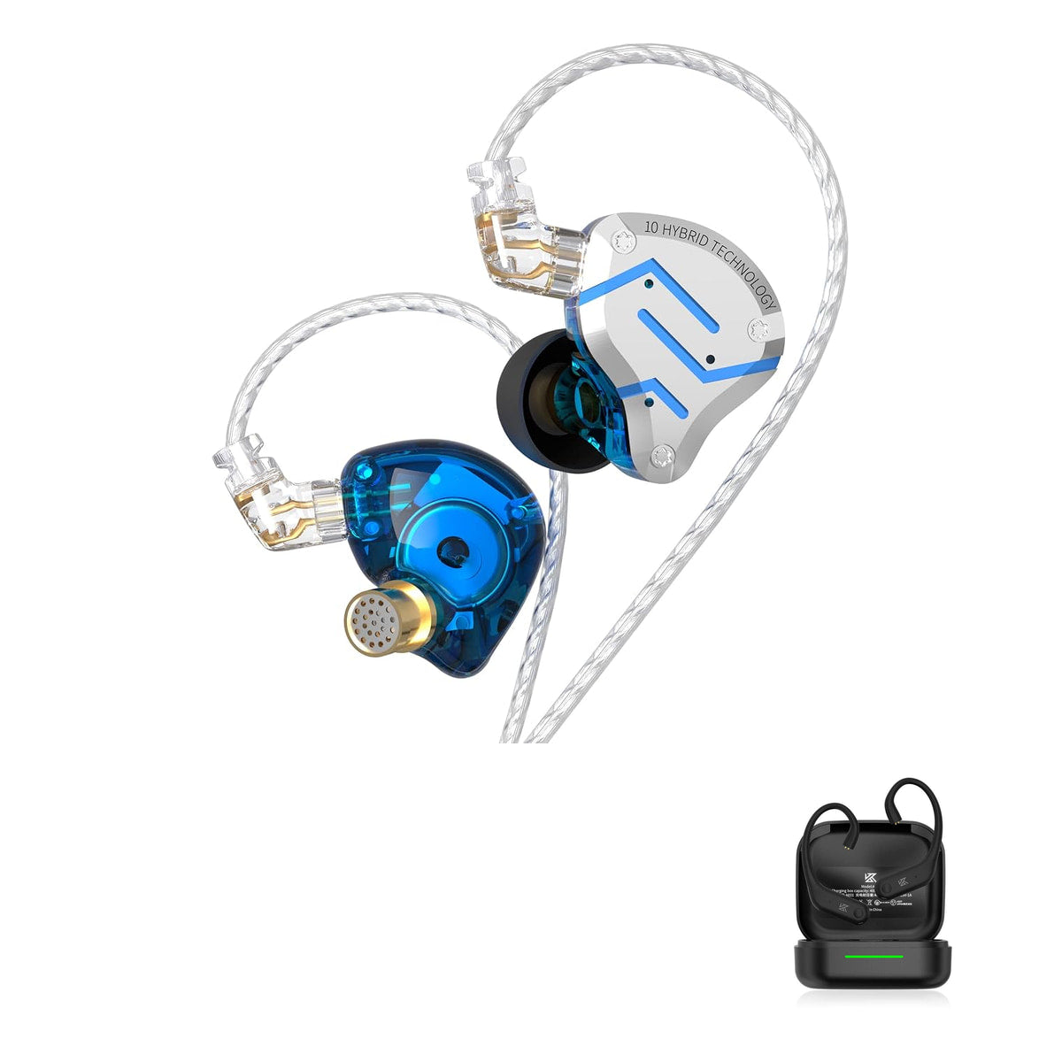 KZ ZS10 PRO with KZ AE01 Bluetooth adapter — Azul Brilhoso / Sem Microfone / Com Bluetooth, Azul Brilhoso / Com Microfone / Com Bluetooth