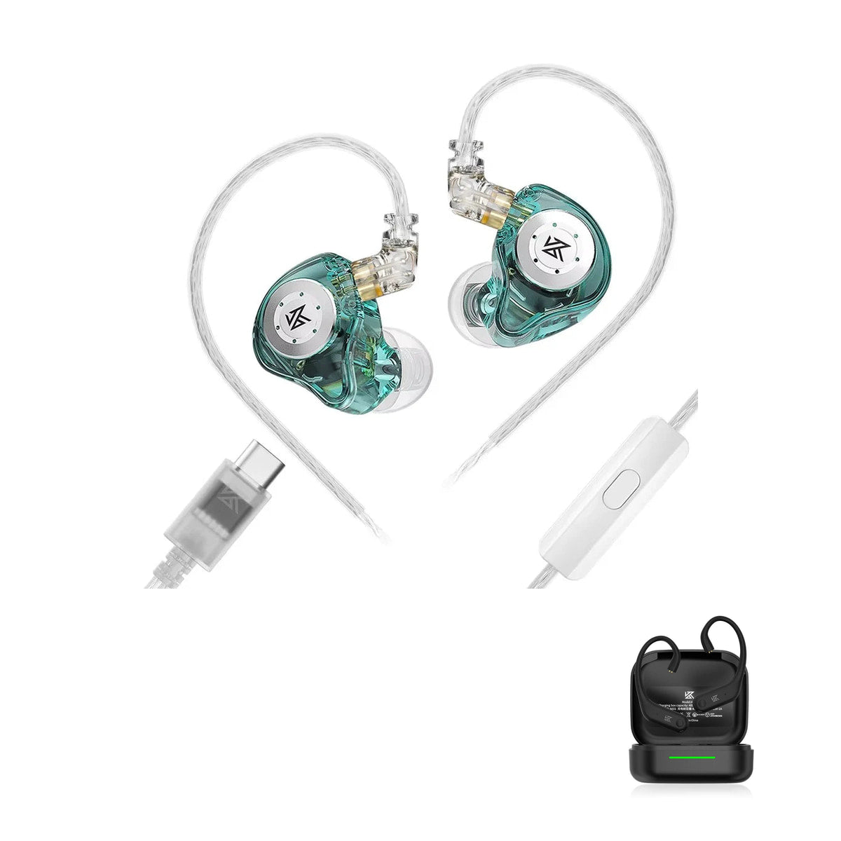 KZ EDX PRO with KZ AE01 Bluetooth adapter — Ciano / USB-C (com microfone) / Com Bluetooth