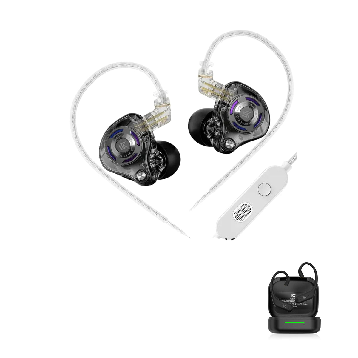 KZ Gale - Fone In-ear Gamer HiFi Profissional with KZ AE01 Bluetooth adapter — Preto Especial / Com Microfone (3.5mm) / Com Bluetooth