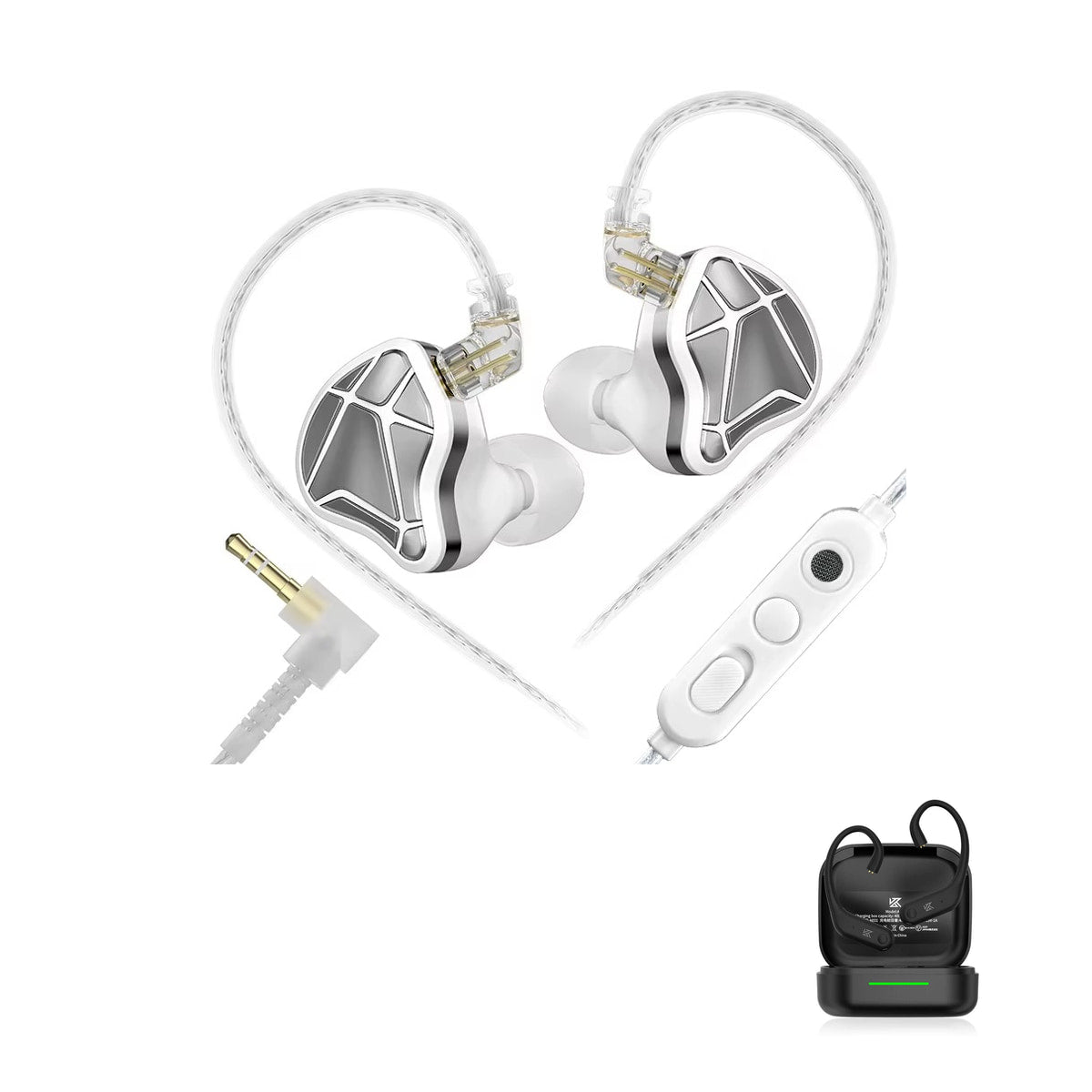 KZ Axas Gaming Earbuds — Fone Intra-Auricular Gamer with KZ AE01 Bluetooth adapter — Branco / Com Microfone / Com Bluetooth