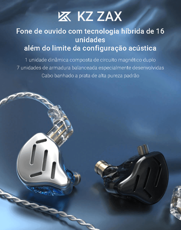 Fone de Ouvido in-ear 16 Drivers KZ ZAX - Kz Music Store