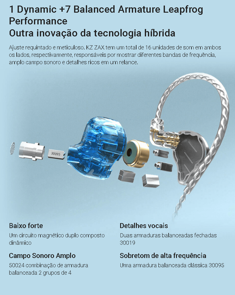 Fone de Ouvido in-ear 16 Drivers KZ ZAX - Kz Music Store