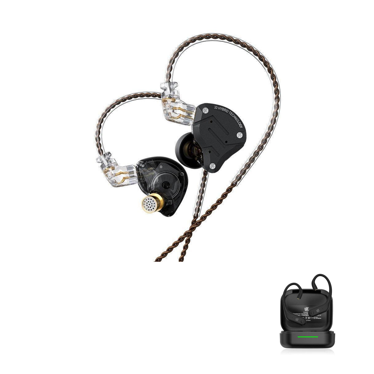 KZ ZS10 PRO with KZ AE01 Bluetooth adapter — Pure Black - Versão Limitada / Sem Microfone / Com Bluetooth, Pure Black - Versão Limitada / Com Microfone / Com Bluetooth