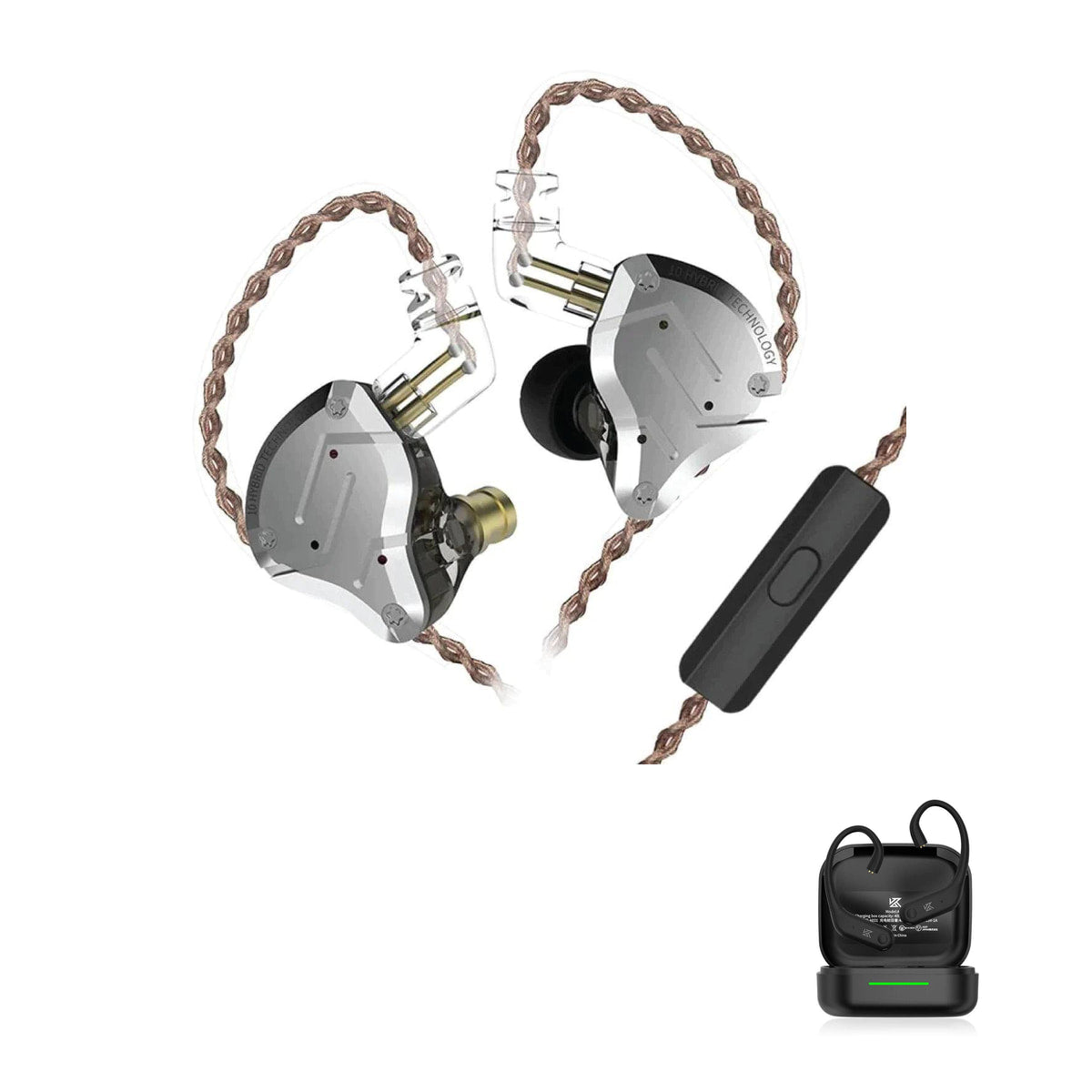 KZ ZS10 PRO Gamer with KZ AE01 Bluetooth adapter — Preto / Com Microfone / Com Bluetooth