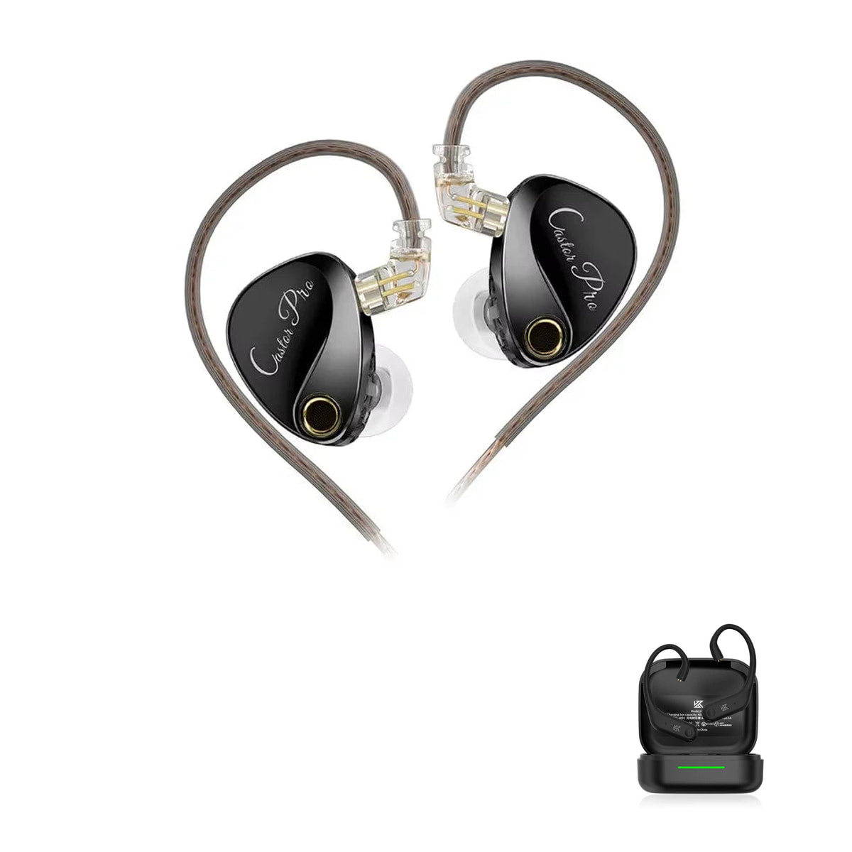 KZ Castor Pro with KZ AE01 Bluetooth adapter — Preto (Bass Up) / Sem Microfone / Com Bluetooth