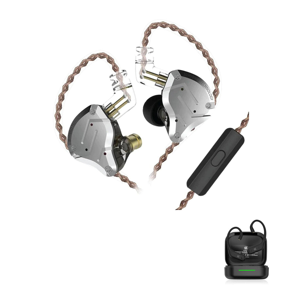 KZ ZS10 PRO with KZ AE01 Bluetooth adapter — Preto / Com Microfone / Com Bluetooth