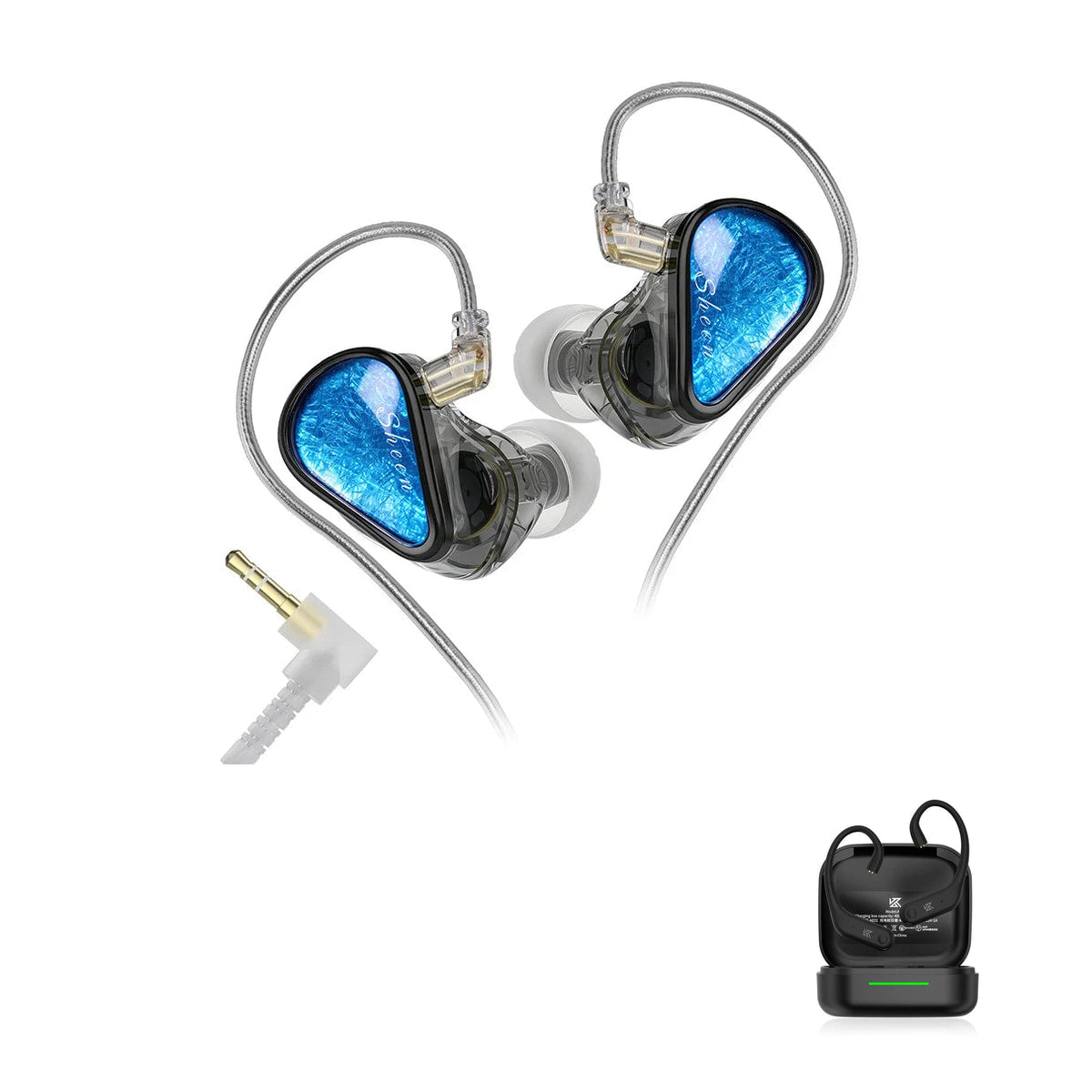 KZ Sheen — Fone In-Ear Hi-Fi com Drivers Dinâmicos Duplos with KZ AE01 Bluetooth adapter — Preto / 3.5mm (sem microfone) / Com Bluetooth