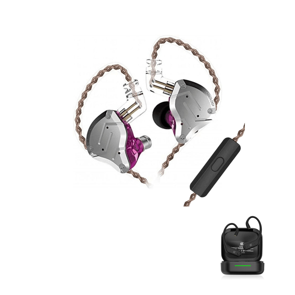KZ ZS10 PRO Gamer with KZ AE01 Bluetooth adapter — Roxo / Com Microfone / Com Bluetooth