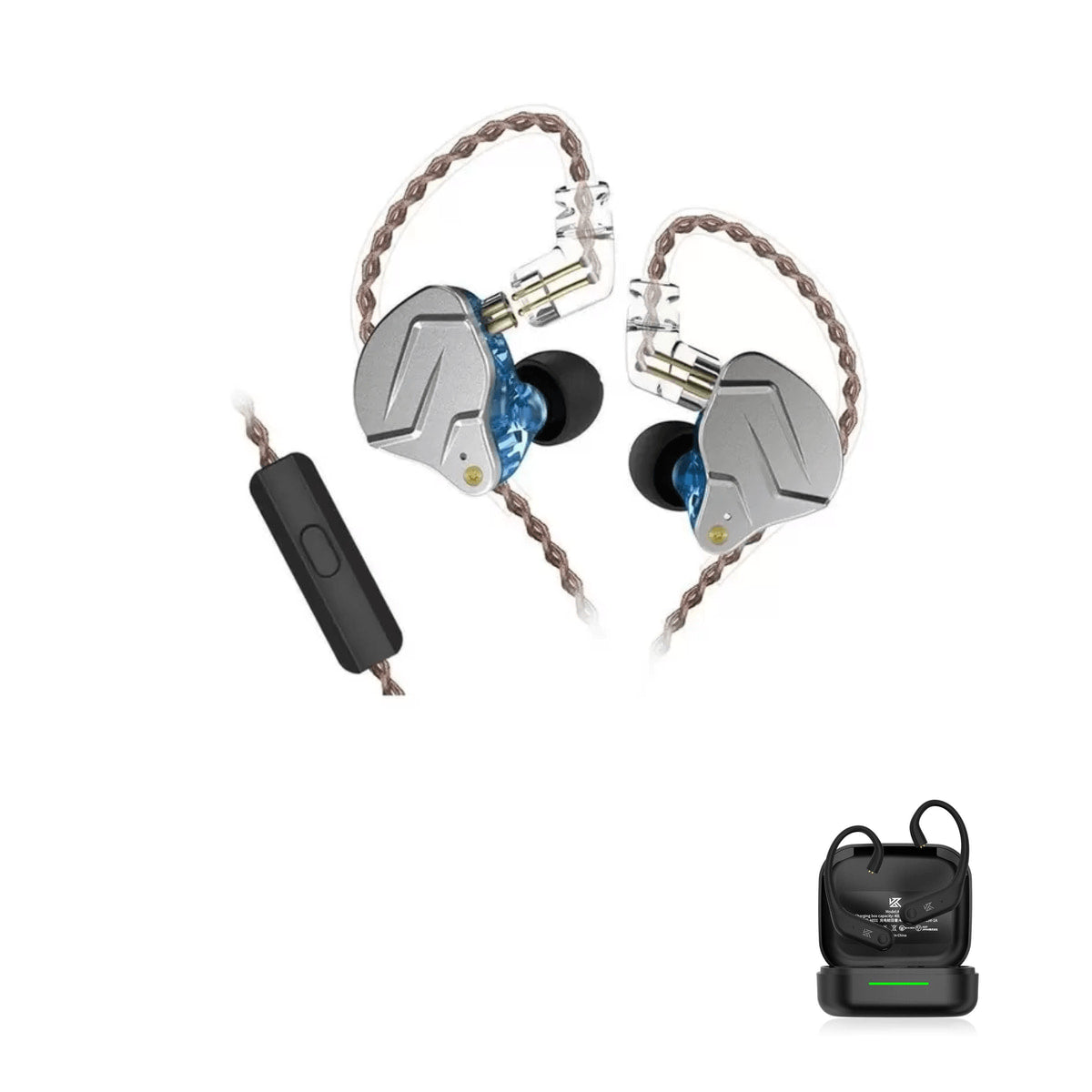 KZ ZSN PRO with KZ AE01 Bluetooth adapter — Azul / Com Microfone / Com Bluetooth