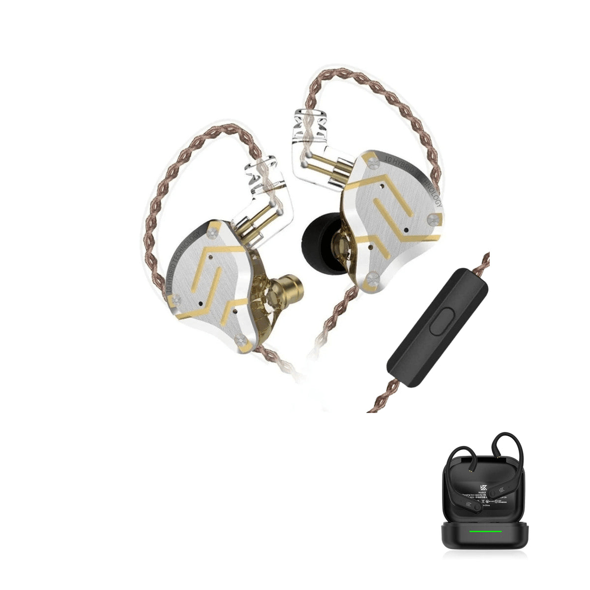 KZ ZS10 PRO with KZ AE01 Bluetooth adapter — Roxo / Com Microfone / Com Bluetooth, Dourado / Com Microfone / Com Bluetooth
