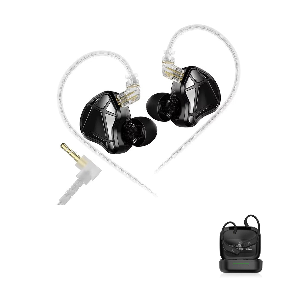KZ Axas Gaming Earbuds — Fone Intra-Auricular Gamer with KZ AE01 Bluetooth adapter — Midnight Black / Sem Microfone / Com Bluetooth
