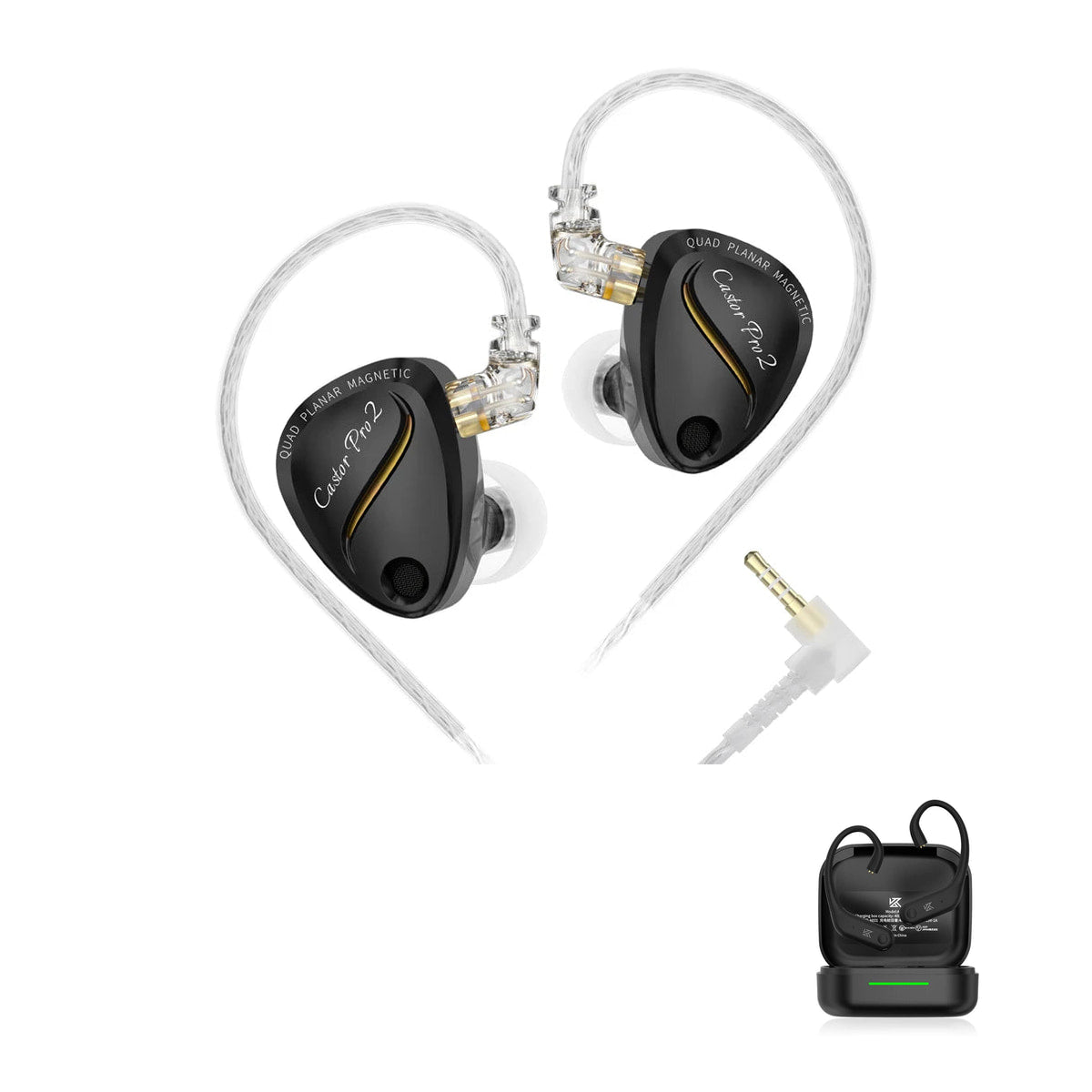 KZ Castor Pro 2 - Fone In-ear Híbrido Planar com Ajuste de Som with KZ AE01 Bluetooth adapter — Preto / Sem Microfone / Com Bluetooth