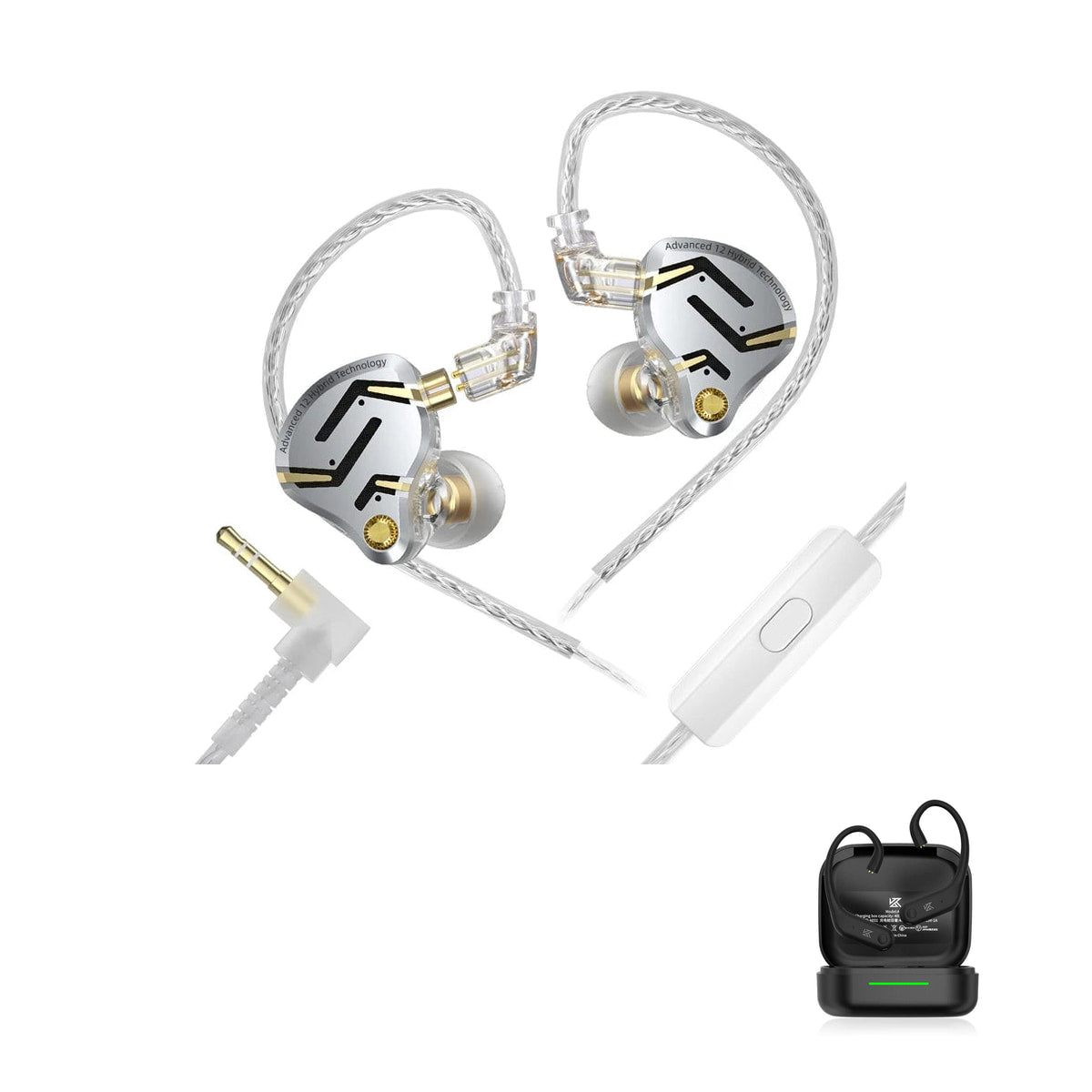 KZ ZS12 PRO 2 - 12 Drivers Hifi Premium with KZ AE01 Bluetooth adapter — Prateado / Com Microfone (P2) / Com Bluetooth