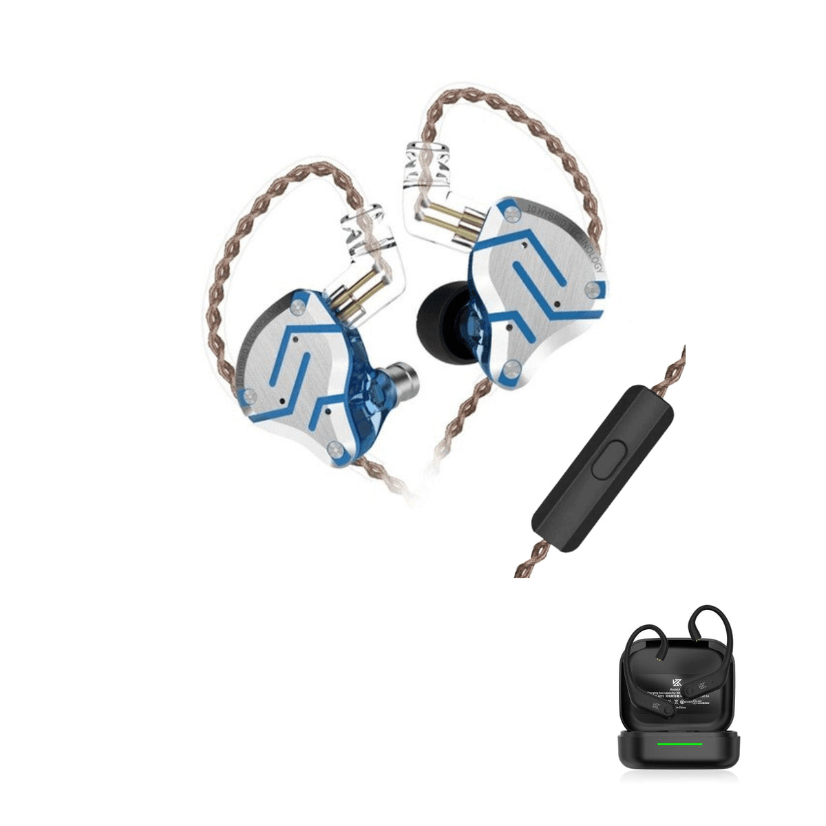 KZ ZS10 PRO Gamer with KZ AE01 Bluetooth adapter — Azul Brilhoso / Com Microfone / Com Bluetooth