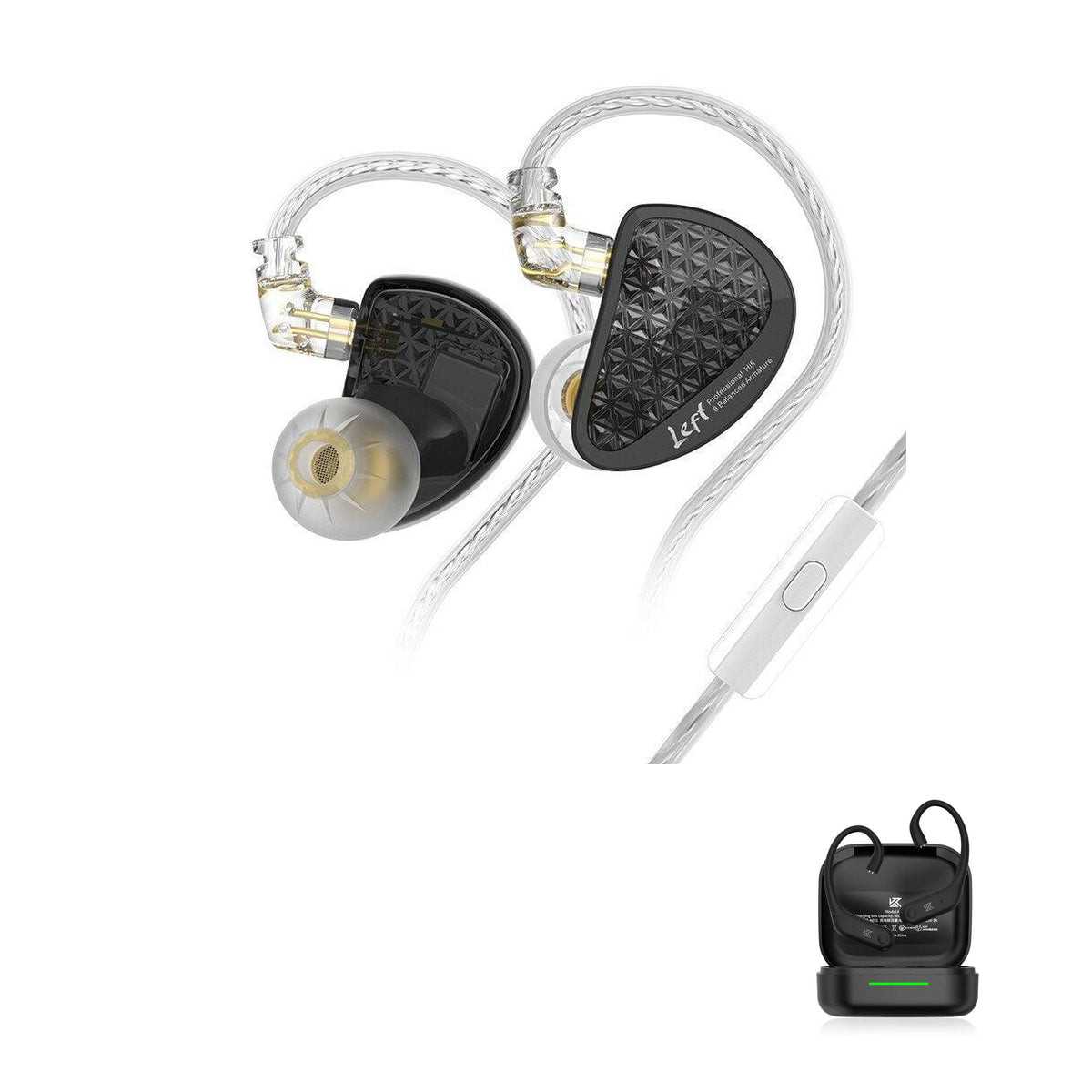 KZ AS16 PRO with KZ AE01 Bluetooth adapter — Preto / Com Microfone / Com Bluetooth