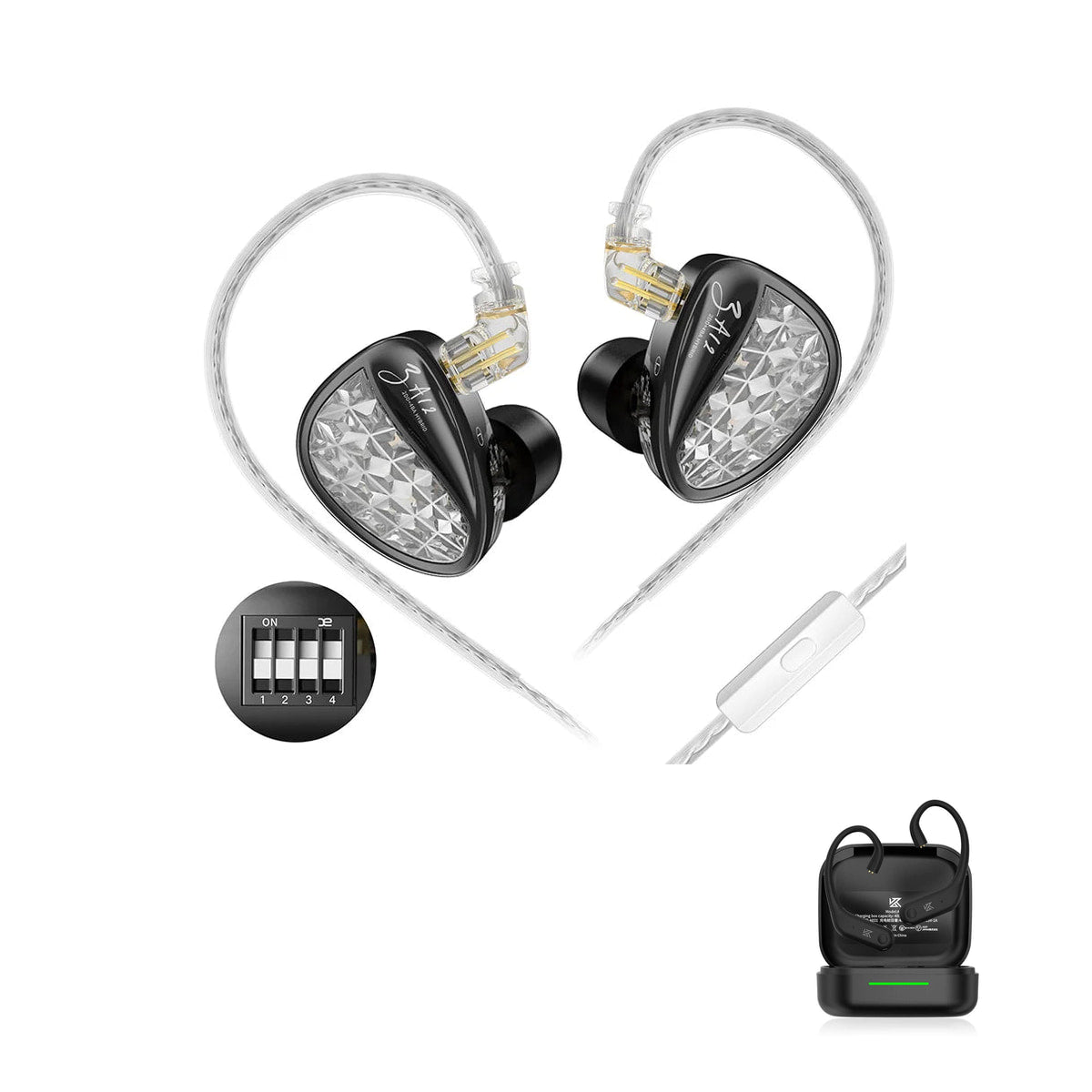 KZ ZA12 - Fone in-ear Híbrido Profissional with KZ AE01 Bluetooth adapter — Tuning / Com Microfone / Com Bluetooth