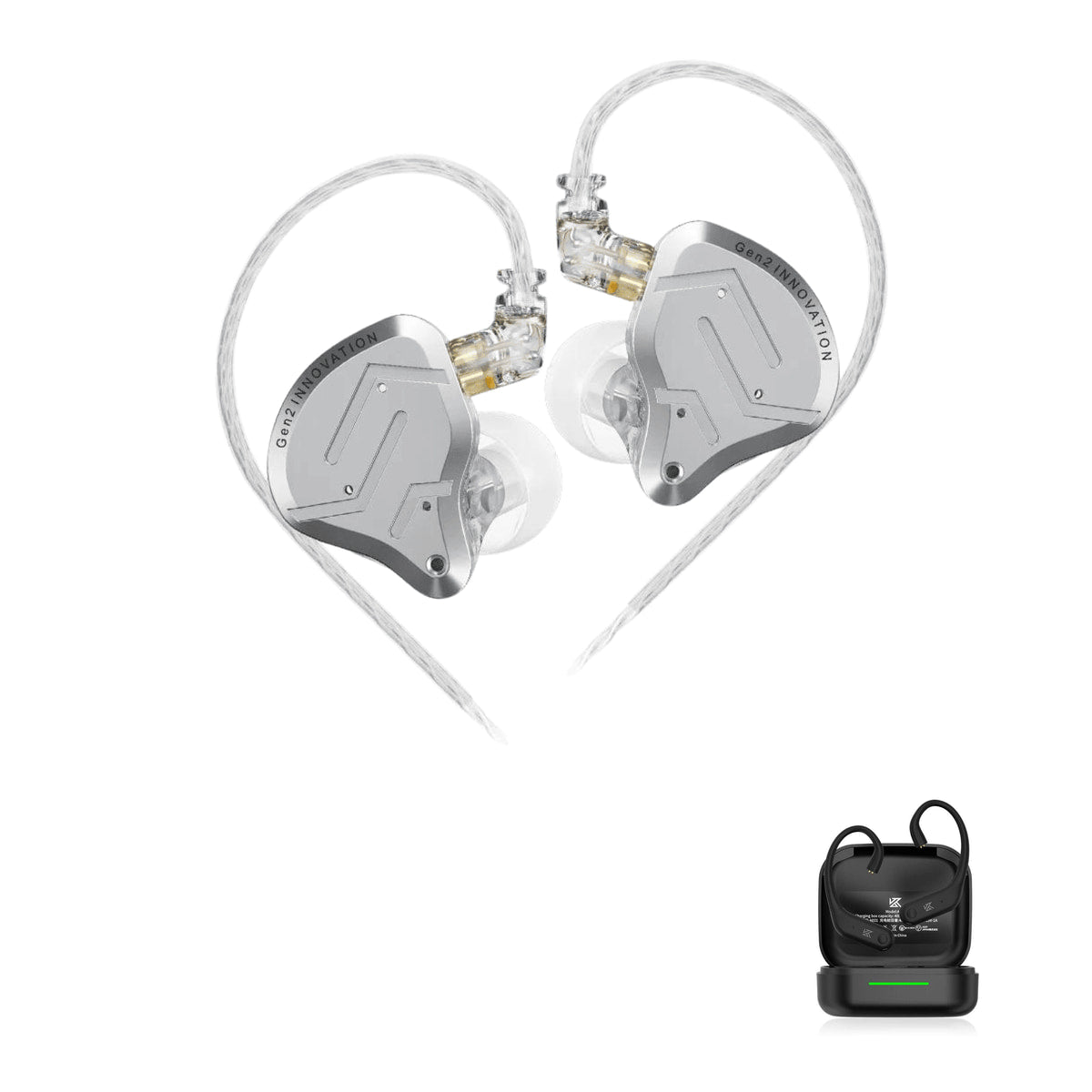 KZ ZSN PRO 2 - Fone de ouvido in-ear Gamer with KZ AE01 Bluetooth adapter — Prata / Sem Microfone / Com Bluetooth, Prata / Com Microfone / Com Bluetooth