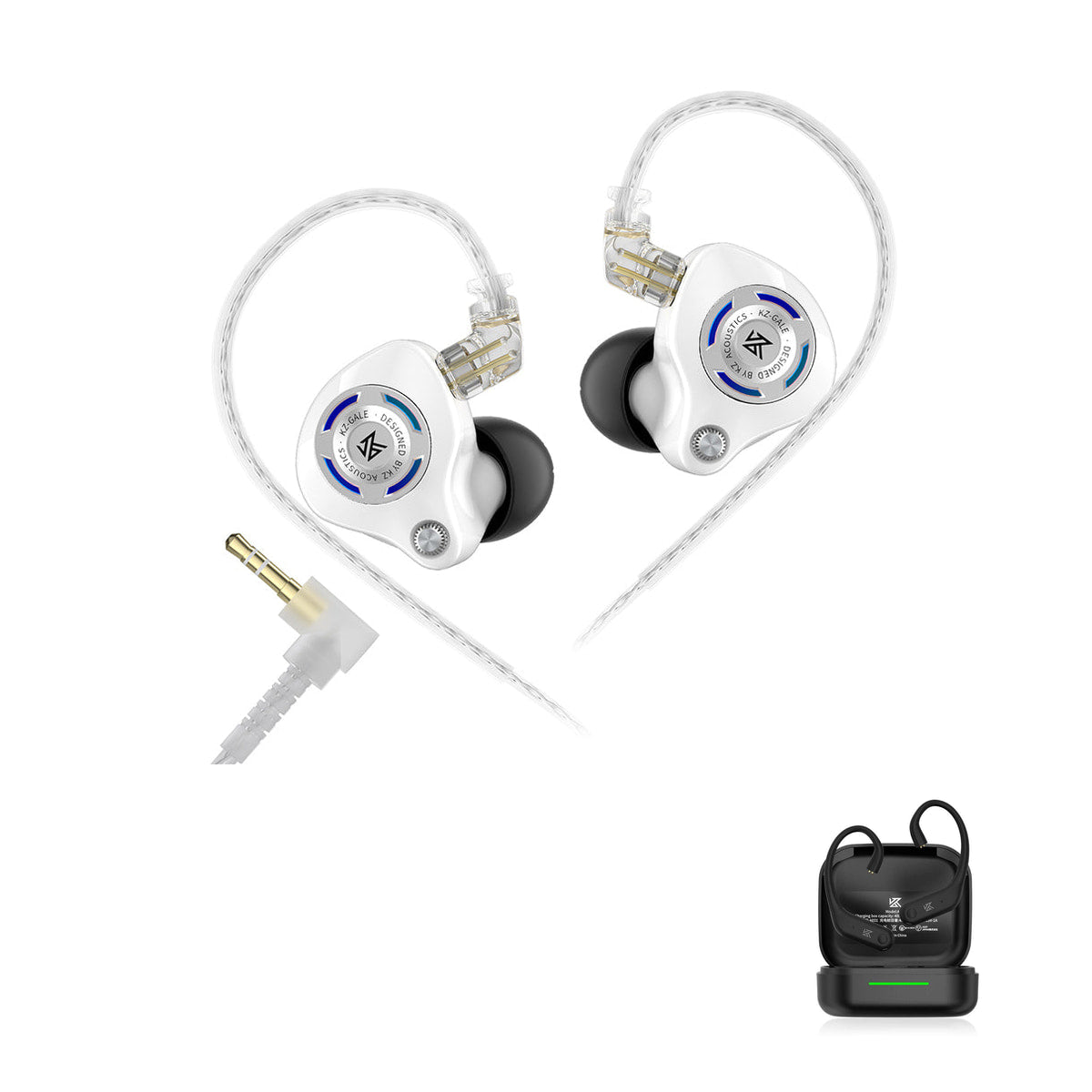 KZ Gale - Fone In-ear Gamer HiFi Profissional with KZ AE01 Bluetooth adapter — Artic White / Sem Microfone (3.5mm) / Com Bluetooth