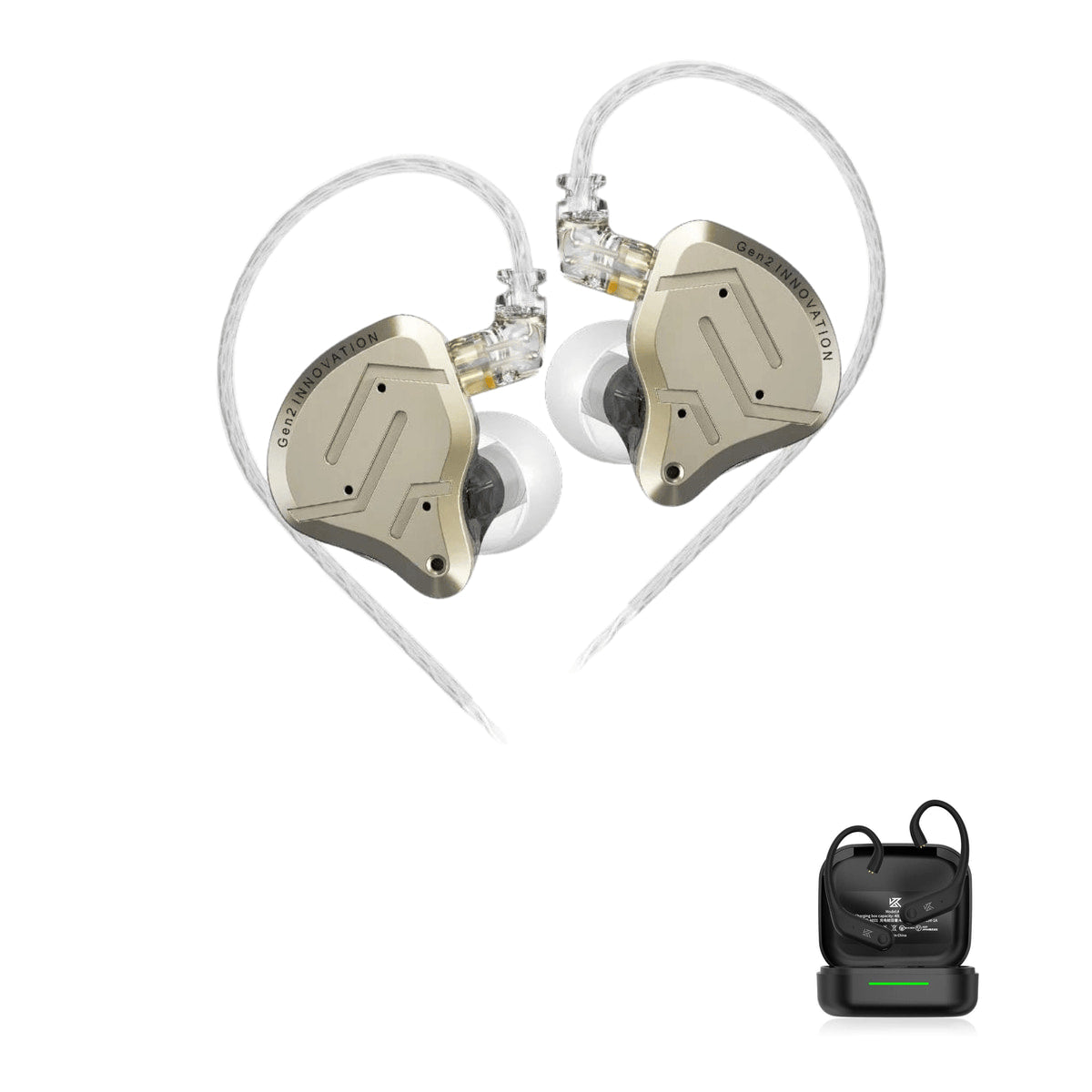 KZ ZSN PRO 2 - Fone de ouvido in-ear Gamer with KZ AE01 Bluetooth adapter — Dourado / Sem Microfone / Com Bluetooth